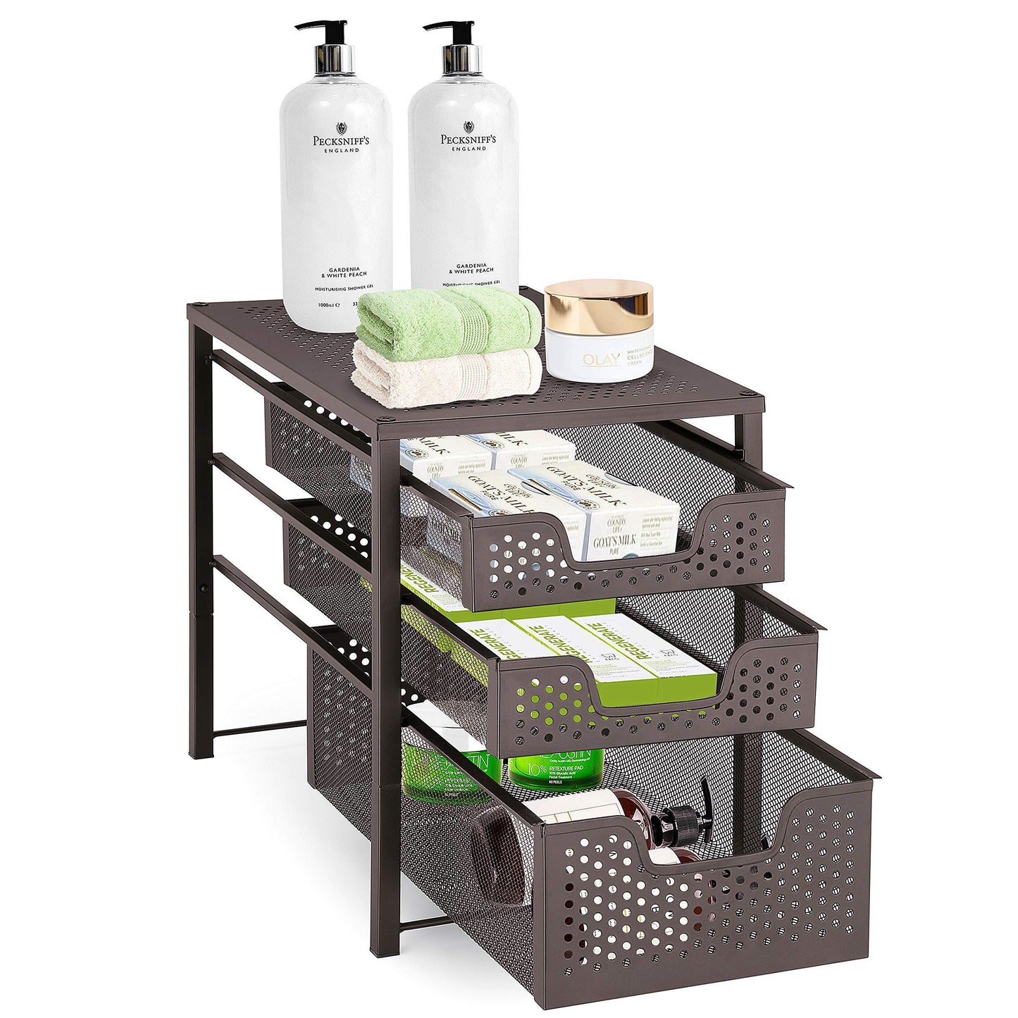 Buy simple trending 3 tier under sink cabinet organizer with sliding storage drawer desktop organizer for kitchen bathroom office stackbale bronze